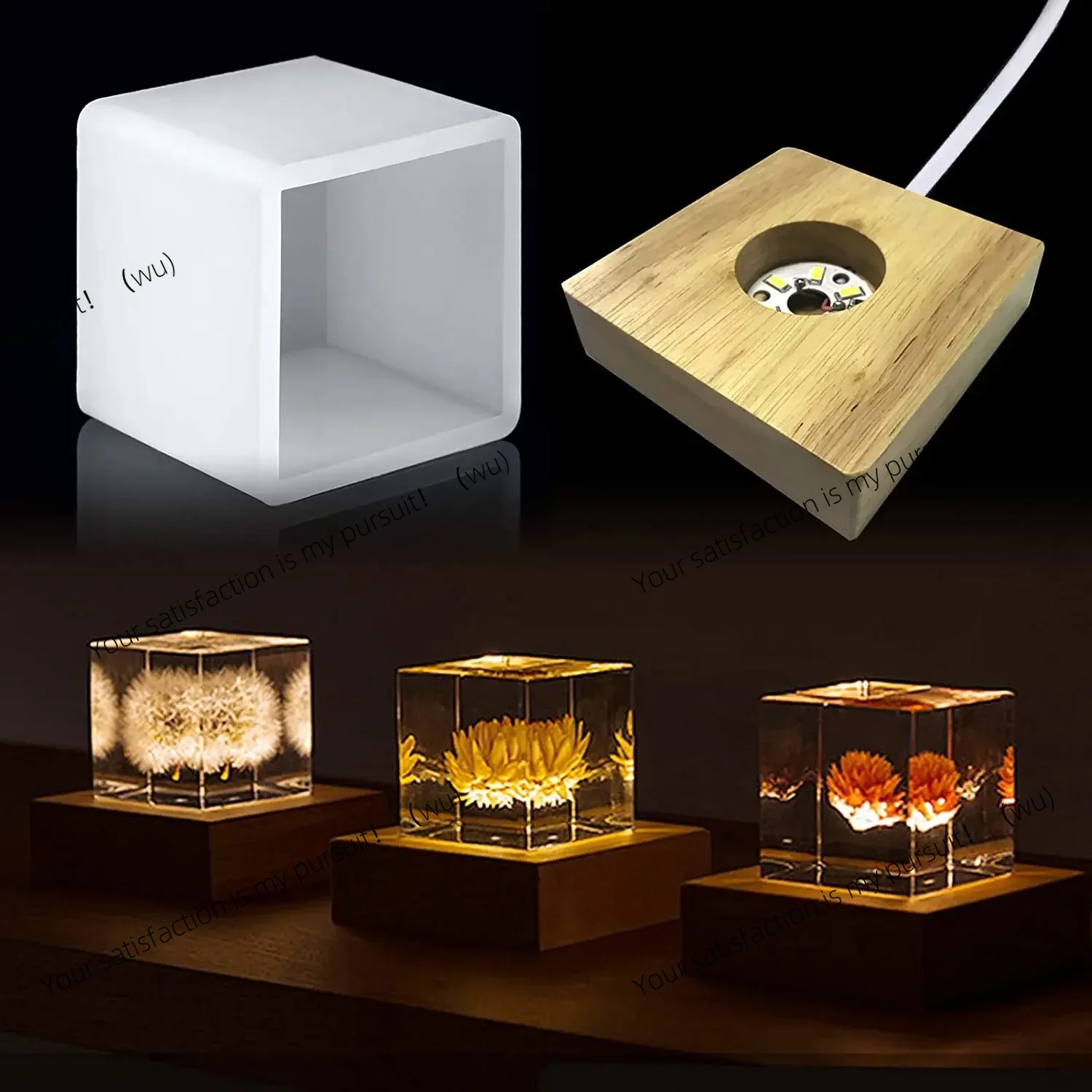 Resin Art With Wood - Molde de resina de luz cuadrada,